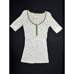 Y2K Hollister Star AOP Henley Top Women’s Size Medium Ribbed Bella Swan GRAIL